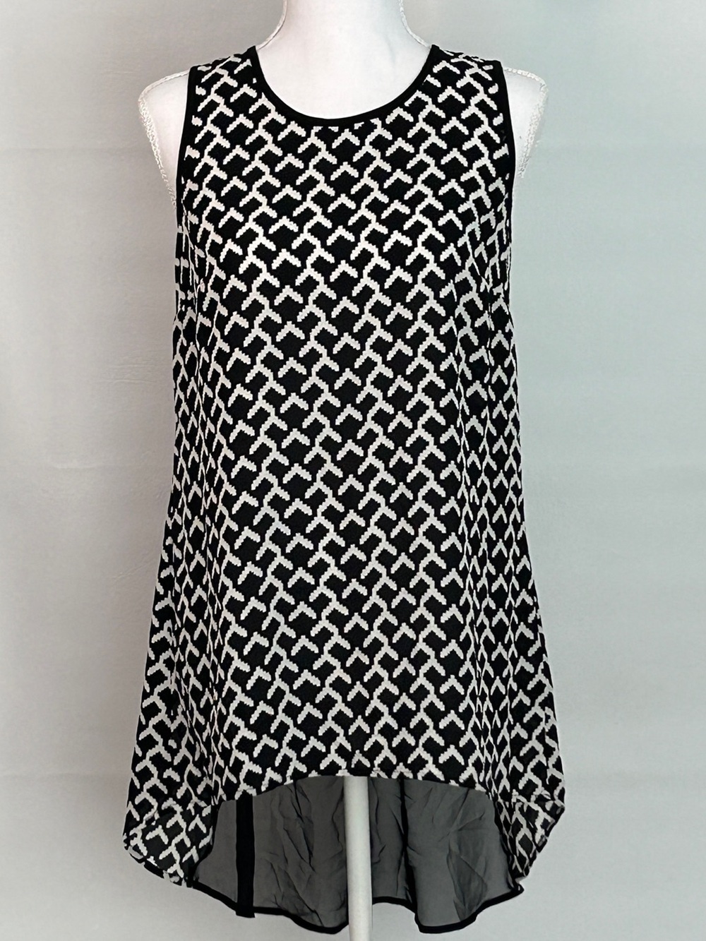 The Limited Black & White Geometric High-Low Sleeveless Dress
